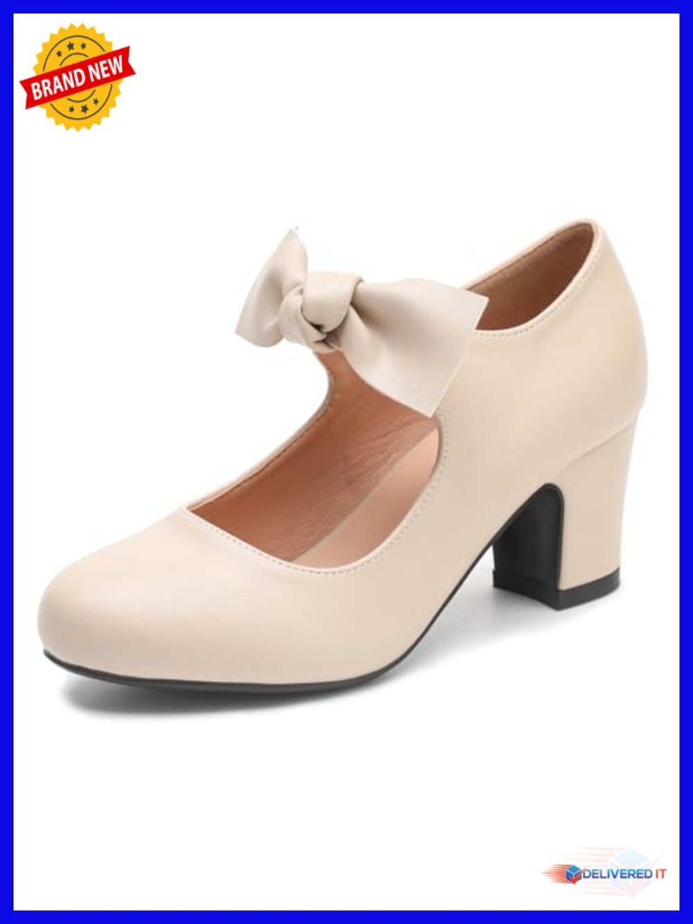 Mary Jane Low Block Chunky Heels Pumps Closed Round Toe Low Heels Ankle Strap